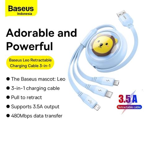 Jual Baseus Kabel Data Leo Retractable 3 In 1 Cable 35a Usb To Type C Micro Usb Lightning Ori