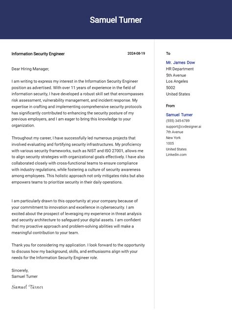 Information Security Engineer Cover Letter Examples And Templates