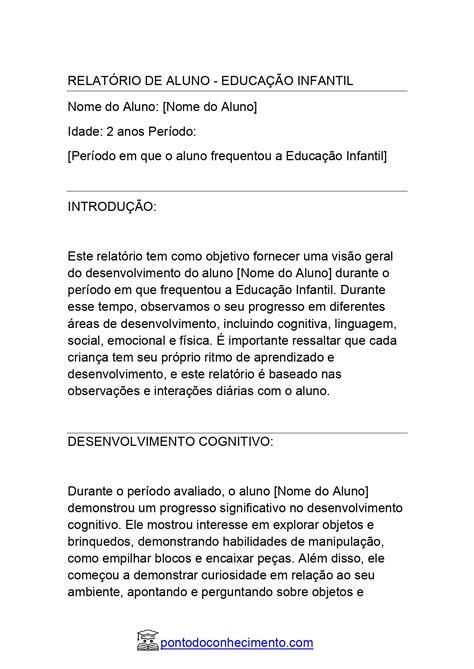 Relatório De Aluno Com Autismo Educação Infantil 4 Anos