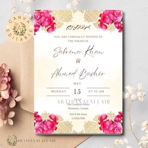 Digital Muslim Wedding Invitation Template Pink Gold Floral Nikah ...