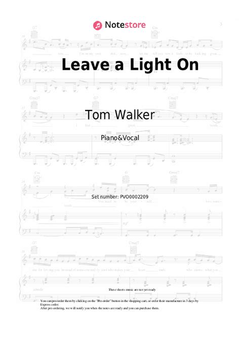 Tom Walker Leave A Light On Piano Sheet Music In Note Pianoandvocal Sku Pvo0002209