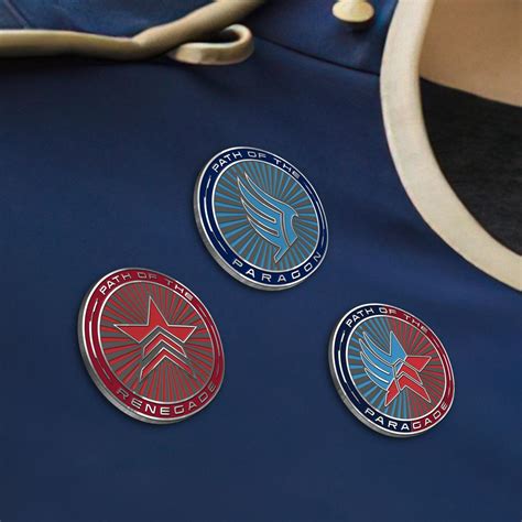 Mass Effect Paragonrenegadeparagade Silver Lapel Pins With Glow In The Dark Enamel