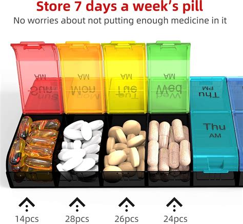 XL 2 Times A Day Weekly Pill Organizer Rainbow 7 Day AM PM Pill Case