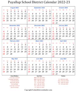 Puyallup School District, Washington Calendar Holidays 2022-2023 School ...