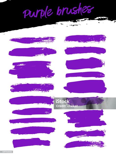 Collection Of Purple Brush Strokes Drawn By Hand Vector Illustration