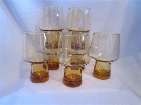 Vintage 7 Verres Ambrés Mid Century Vintage 7 Amber Glasses Etsy Canada