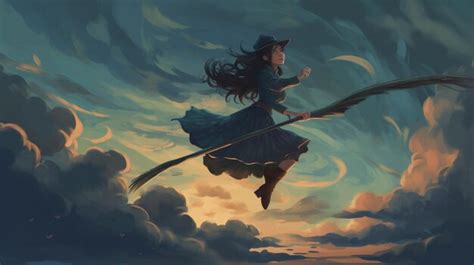 Premium AI Image | A witch flying on her broomstick through the sky