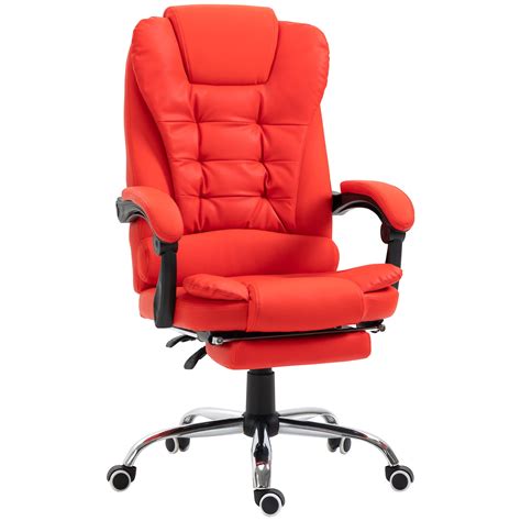 HOMCOM Executive Office Chair with Footrest, Padded Armrests, Red ...