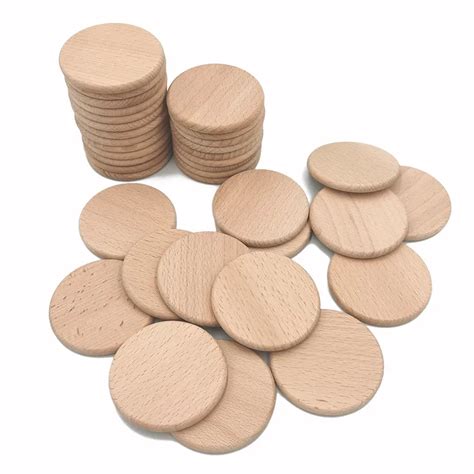 25mm 70mm Natural Beech Wood Slices Unfinished Solid Wooden Coins