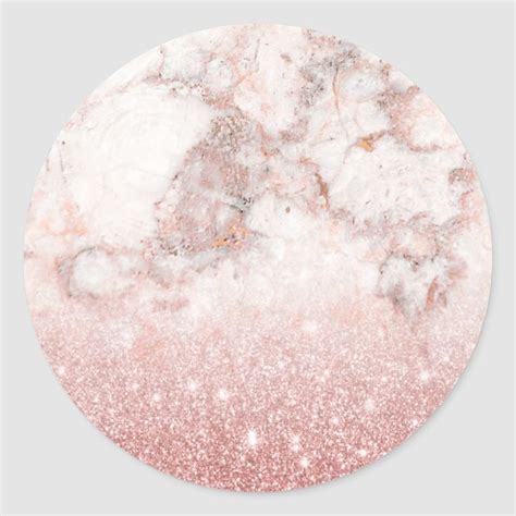 Elegant Faux Rose Gold Glitter White Marble Ombre Classic Round Sticker