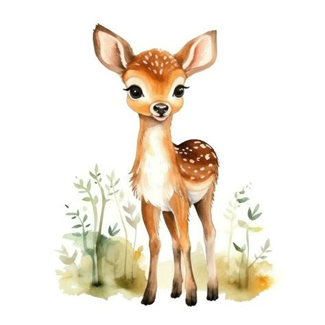 Watercolor forest cartoon isolated cute baby deer animal 27546805 Stock ...