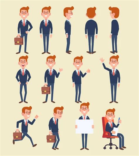 Vector Character Set Animation Business People Man Woman Front Side