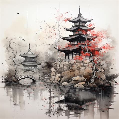 Premium Ai Image Dreamy Ink Wash Painting