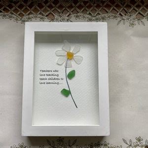 Sea Glass Pebble Art Pebble Art Flower Gift For Teacher Etsy