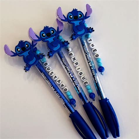 Caneta Pompom Customizada Personalizada Stitch Azul Elo