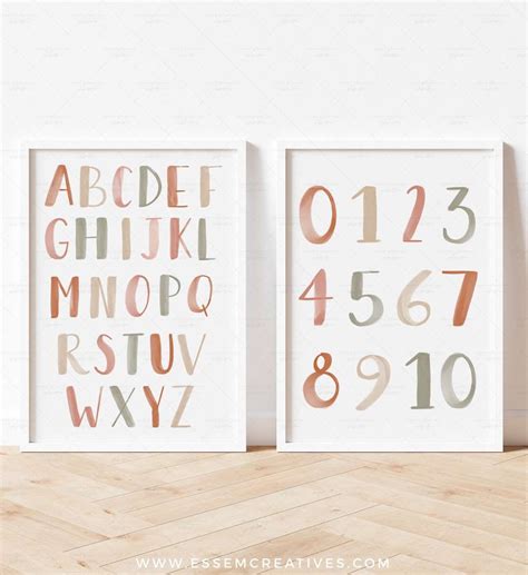 Printable Alphabet And Numbers Poster Neutral Boho ABC Print For