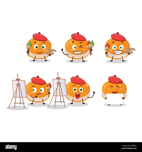 Artistic Artist Of Orange Dorayaki Cartoon Character Painting With A