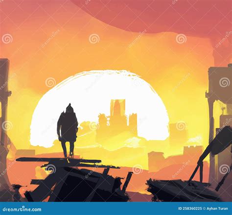 Silhouette of a Man at Sunset . Illustration Stock Illustration - Illustration of cover, design ...