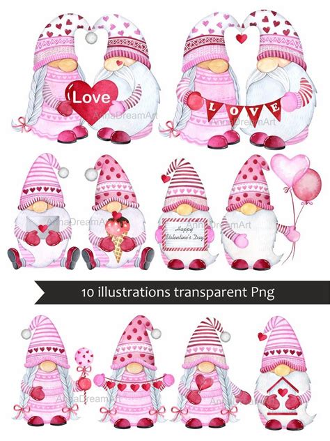 Watercolor Valentine Gnomes Clipart Cute Gnomes Clipart Love Etsy