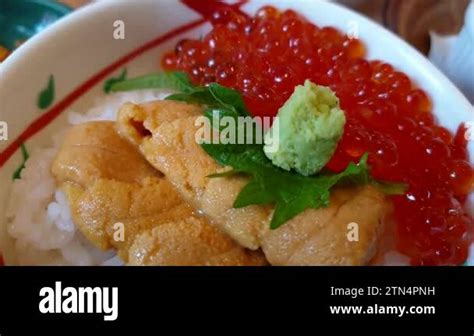 Uni And Ikura Don Sea Urchin And Salmon Roe Over Japanese Rice Hokkaido