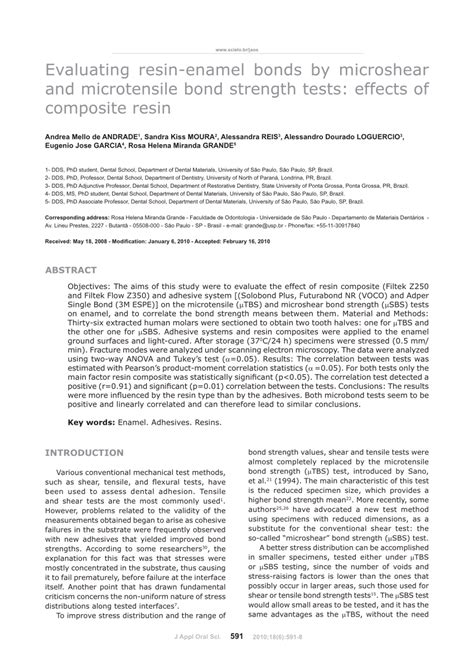 Pdf Evaluating Resin Enamel Bonds By Microshear And Microtensile Bond