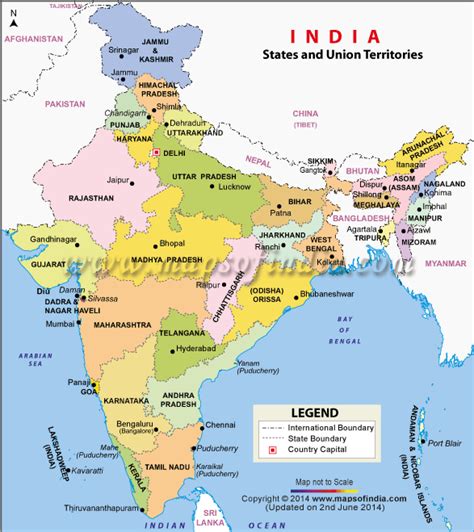 India: States and Union Territories - Capitals, Population, Area, Examples