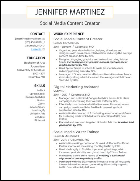 5 Content Creator Resume Samples Winning The Job In 2025