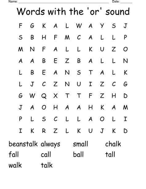 Words With The Or Sound Word Search Wordmint