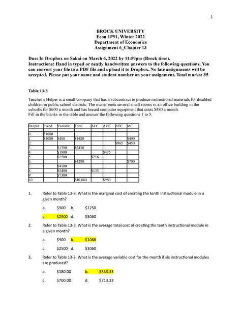 ECON1P91 Assignment 6 BROCK UNIVERSITY Econ 1P91 Winter 2022