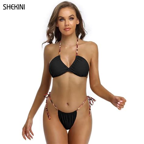 Shekini Women Brazilian Cheeky Thong Bikini Set Sexy Leopard