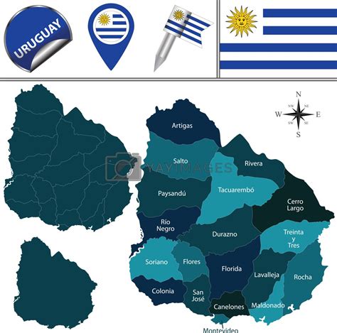 Map of Uruguay with Named Departments by sateda Vectors & Illustrations