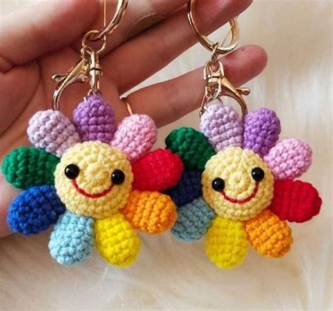 Sunflower Crochet Keychain Amigurumi Face Key Accessories Handmade