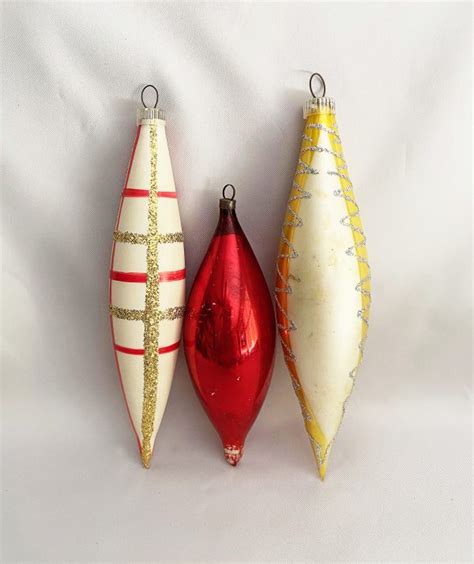 Glass Icicle Christmas Ornaments Lot, 3 Vintage Glitter Teardrop ...