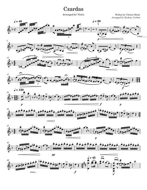 Czardas Arr Zachary Corbett By Vittorio Monti Sheet Music For Violin