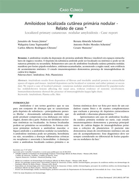 Pdf Localized Primary Cutaneous Nodular Amyloidosis Case Report