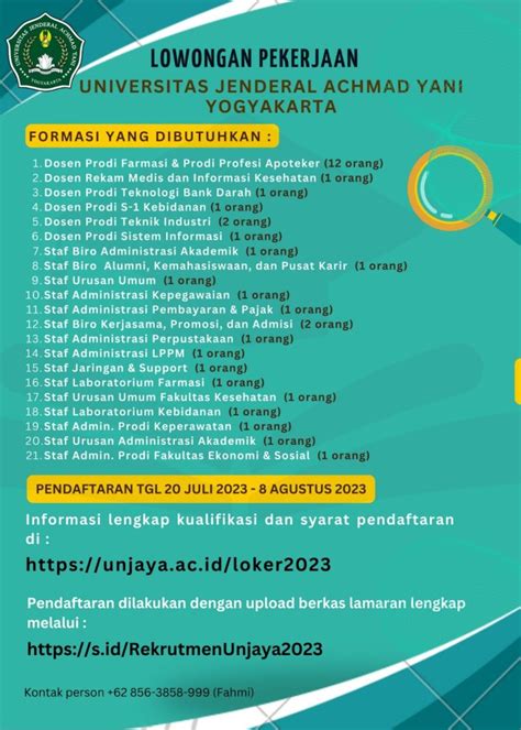 Lowongan Pekerjaan Dosen Dan Staff Di UNJAYA Program Studi Teknik