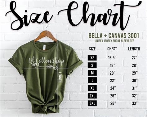 Bella Canvas Size Chart Bella Canvas Olive Mock Up Bella - Etsy