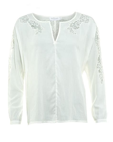 Velvet By Graham And Spencer White Lace Detail Jennilyn 02 Blouse