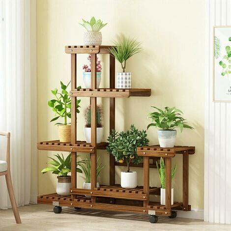 UNHO Estanteria Para Macetas Con Ruedas Soporte Para Plantas De Madera