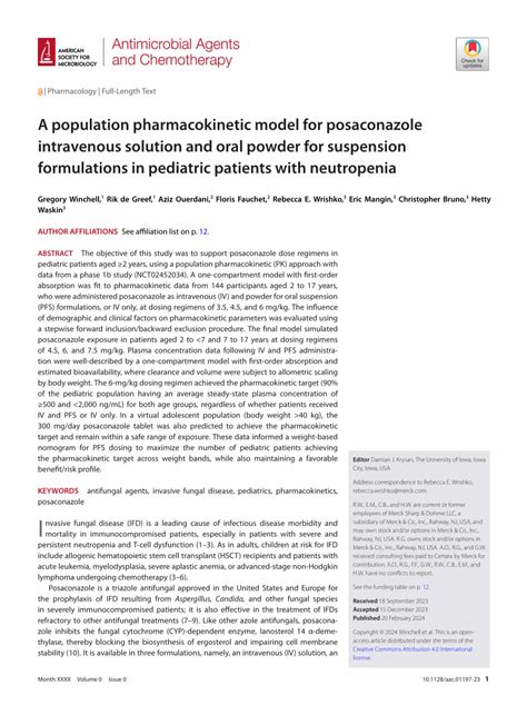 PDF A Population Pharmacokinetic Model For Posaconazole Intravenous