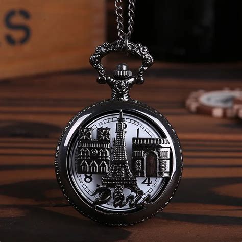 Hot Sale Dropshipping Hollow Paris White Dial Black Pocket Watch For