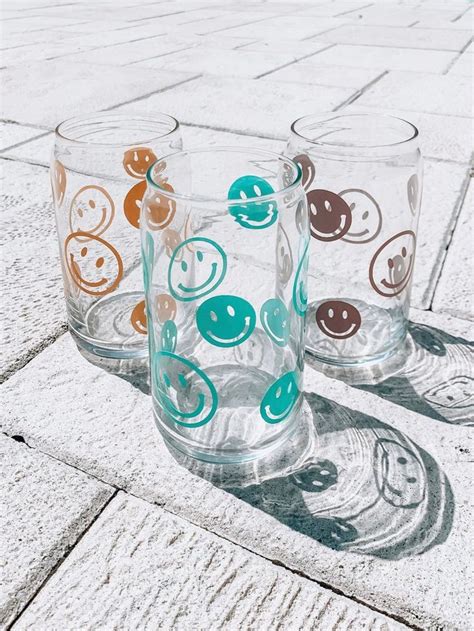 Smiley Face Beer Can Glass Oz Glass Iced Coffee Cup Etsy Glass