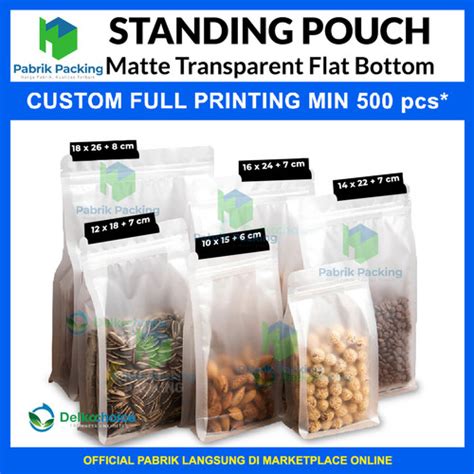 Jual Standing Pouch Flat Bottom Matte Transparant Ziplock Satuan