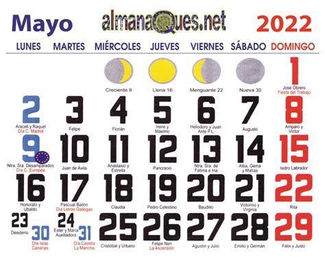 Calendario 2022 Con Santoral Y Lunas Calendario Con Santoral