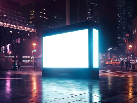 Premium Ai Image Blank Glowing White Advertising Lightbox At Night