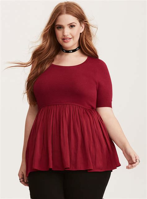 Pleated Twofer Babydoll Top Fashion Fancy Tops Curvy Alternative