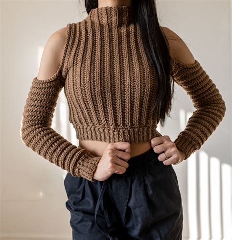 Crochet Cropped Long Sleeve Turtleneck Hoodie Pattern Etsy