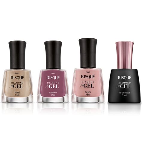Kit Esmalte Diamond Gel Risque Rosa E Nude 3 Cores Top Coat Shopee Brasil