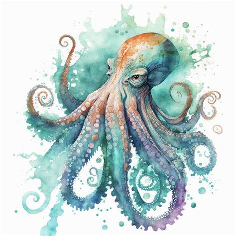 Watercolor Octopus Painting by Cosmic Nebula Studio - Fine Art America