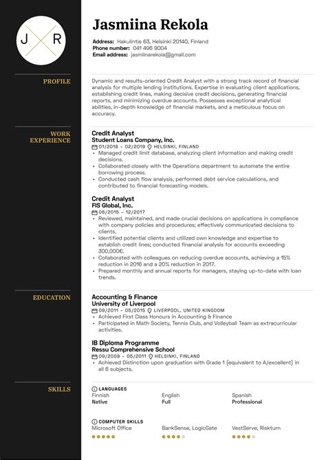 Credit Analyst Resume